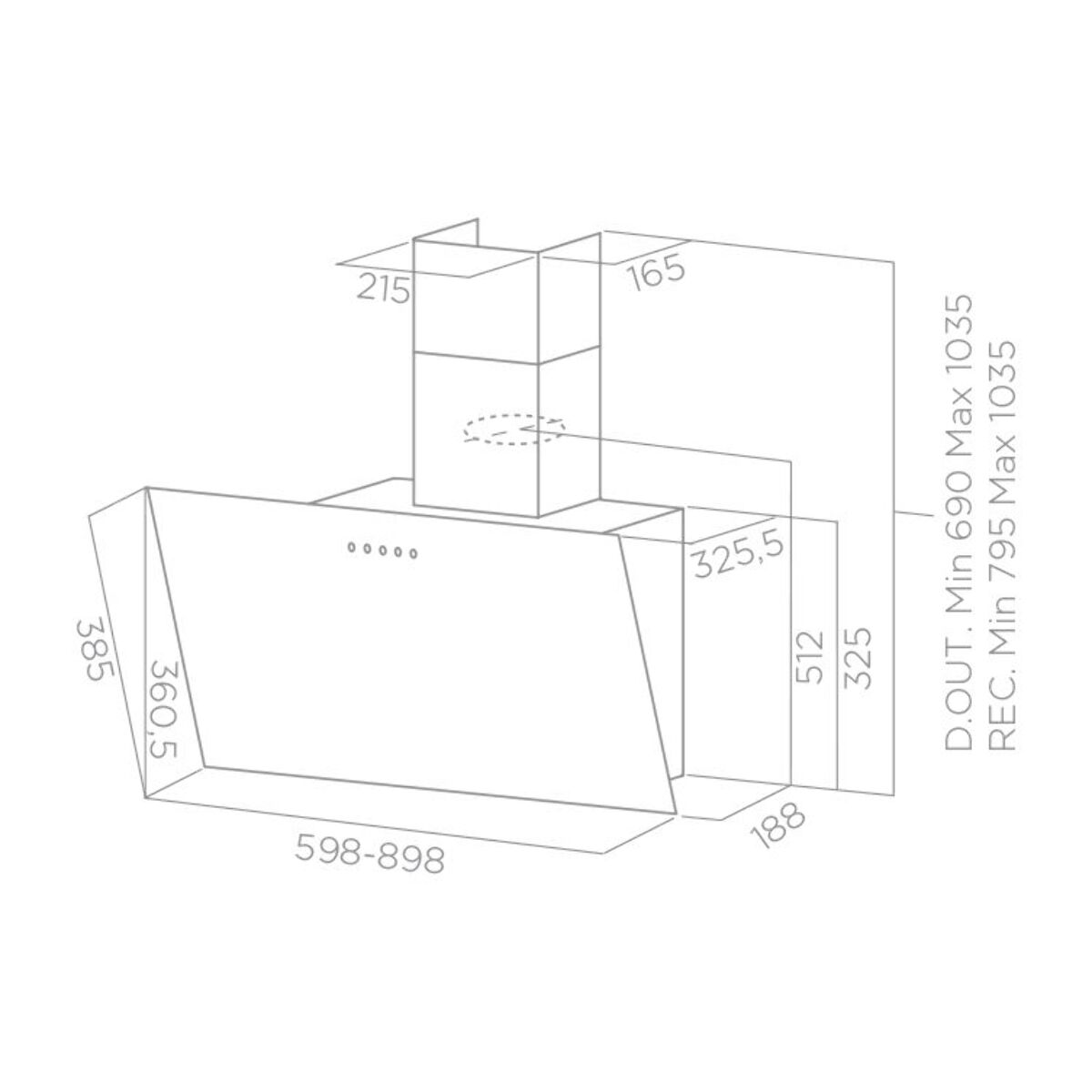 Hotte décorative murale inclinée TURBOAIR VIVACE BL/A/60