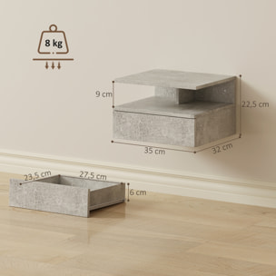 Juego de 2 Mesitas de Noche Flotantes, Mesillas de Noche Dormitorio con Cajón, Estante Abierto, Ahorra Espacio, Diseño Moderno, para Sala de Estar, 35x32x22,5 cm, Gris