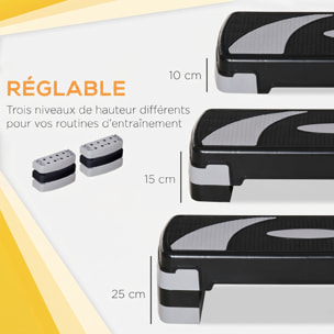 Stepper Fitness Aerobic hauteur reglable surface antiderapante 80 x 31 x 20 cm noir gris clair