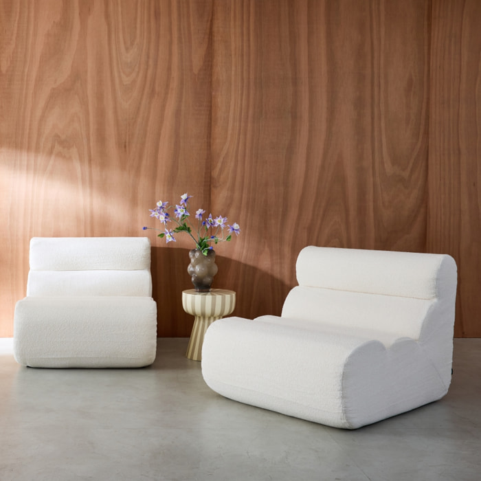 Lot de 2 chauffeuses bouclette texturée blanc 1 place - L 81 x P 99 x H 75cm - Nova