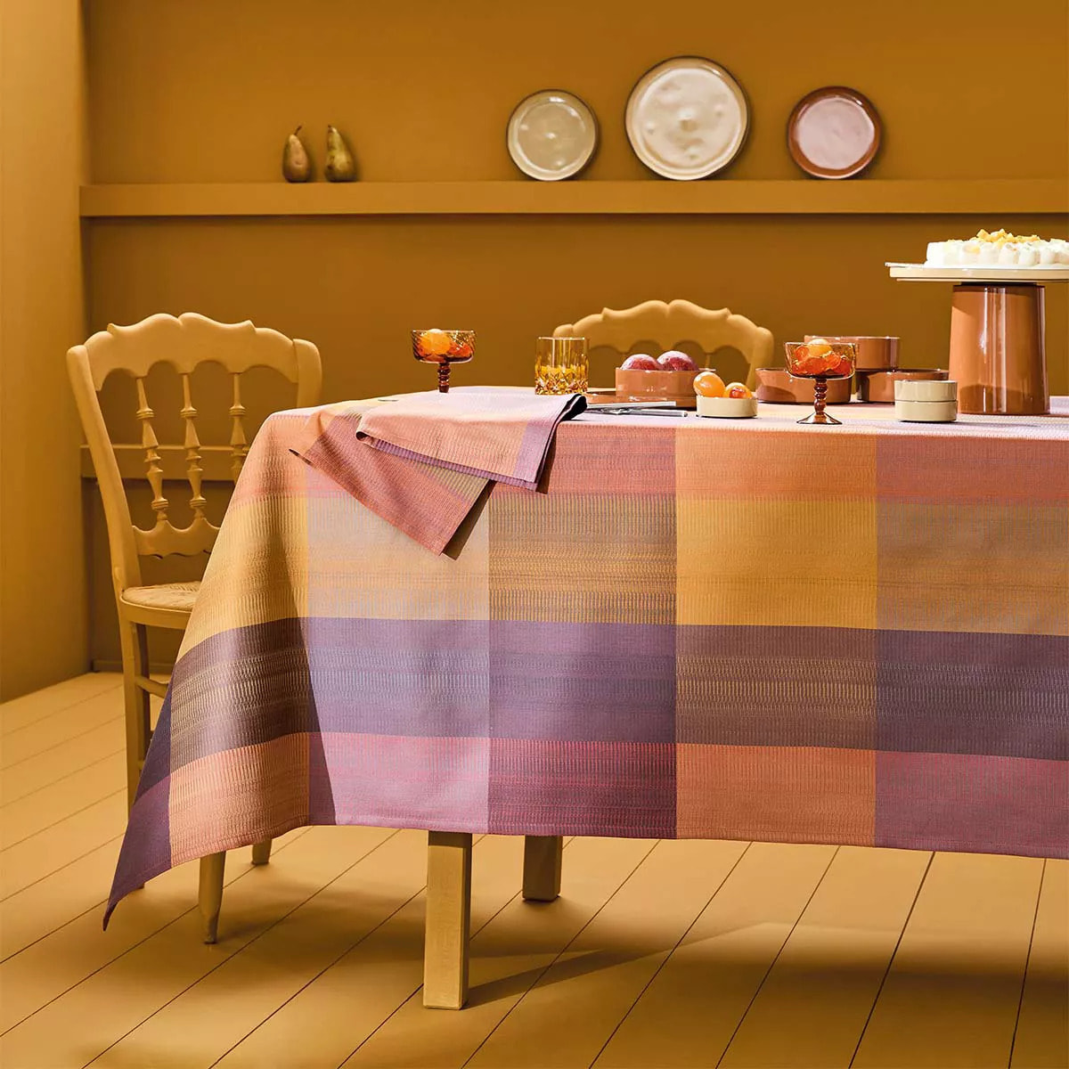 Nappe pur coton motif jacquard violet Mille ecossais velvet