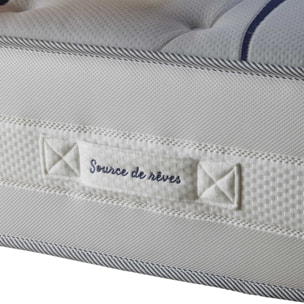 Ensemble matelas mémoire de forme MEMORIA avec sommier et tête de lit, chenille bouclettes gris clair