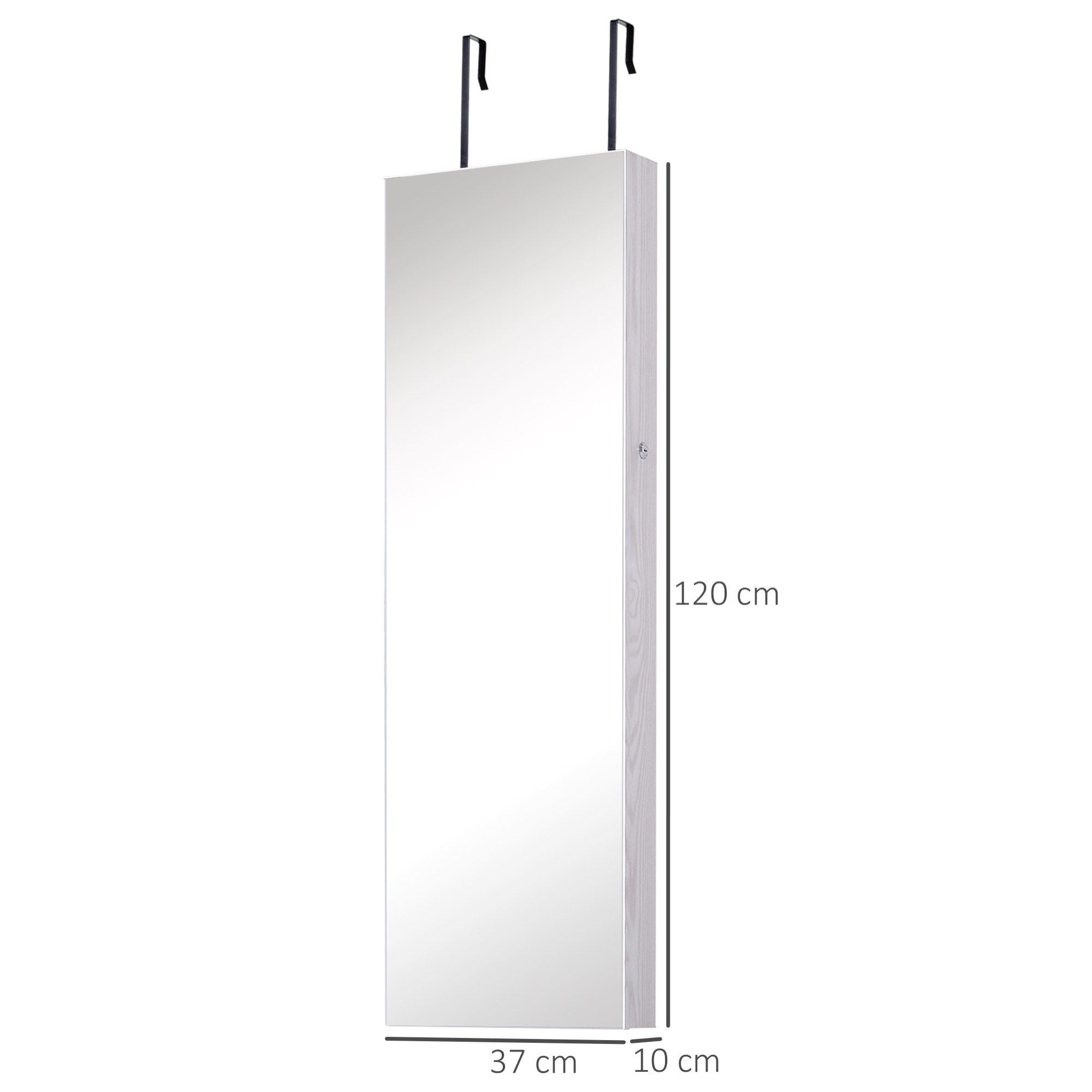 Armoire à bijoux miroir à suspendre 2 en 1 - éclairage LED intérieur, verrouillable, multi-rangement - blanc