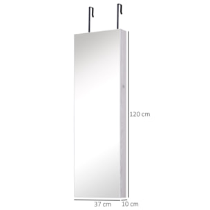 Armoire à bijoux miroir à suspendre 2 en 1 - éclairage LED intérieur, verrouillable, multi-rangement - blanc