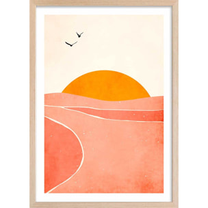 Affiche graphique ""danse avec le soleil"" Affiche + cadre en bois - Chêne