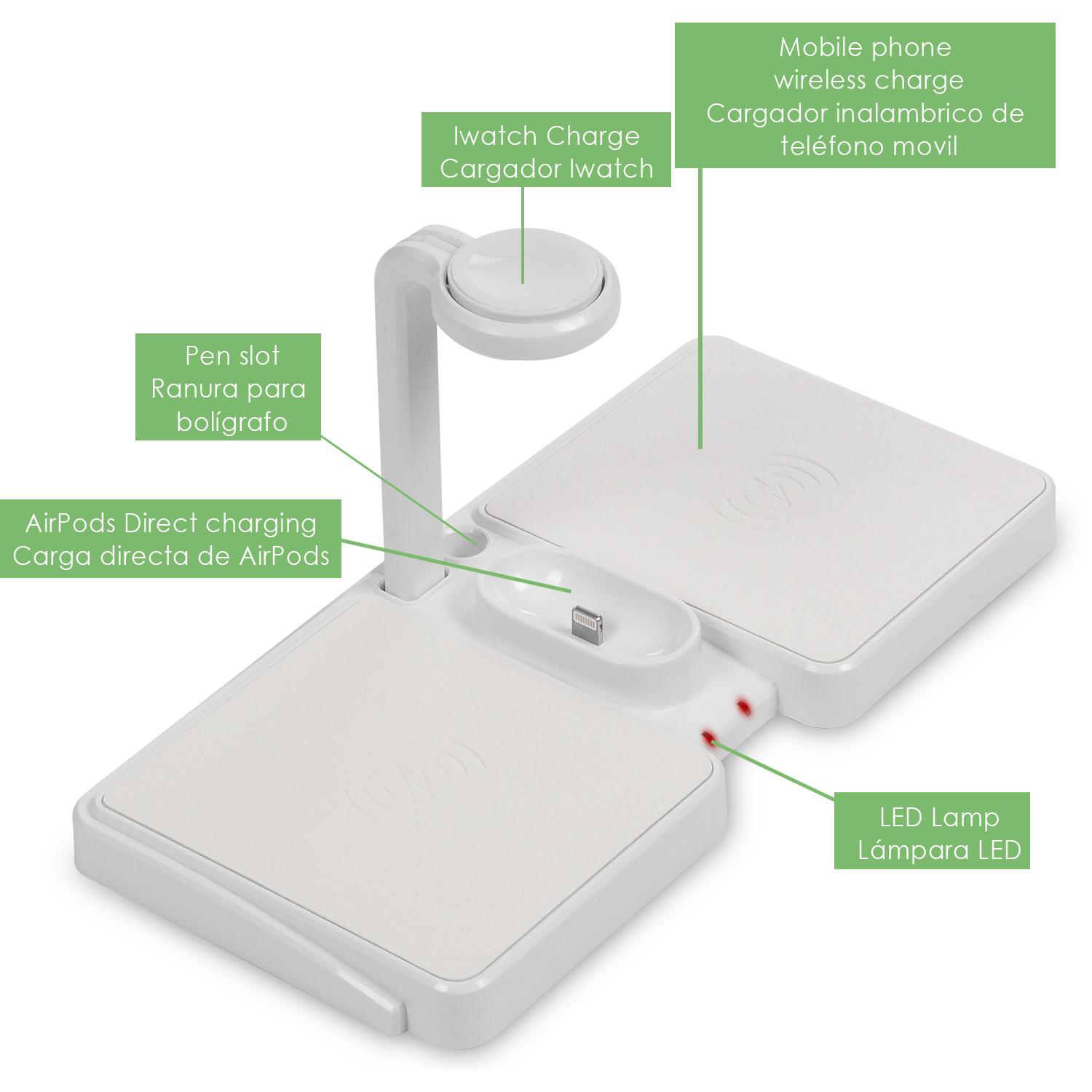 Estación de carga inalámbrica Qi compatible con carga rápida Fast Charge para iWatch, AirPods y 2 iPhone/Samsung/ Smartphones