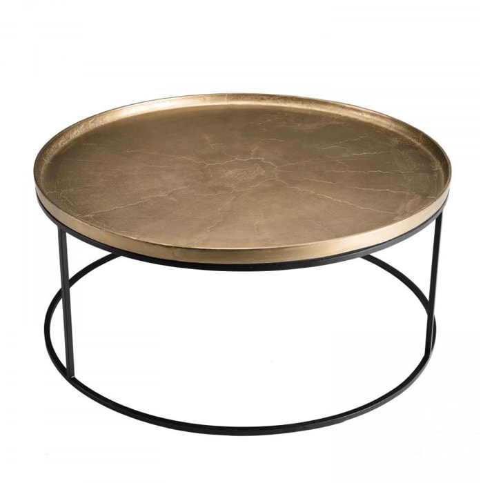 JONAS - Table basse ronde 88x88cm aluminium doré pieds ronds métal noir