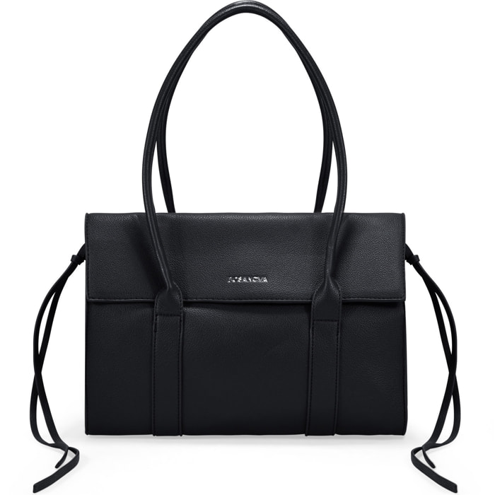 Bolso de hombro negro con solapa