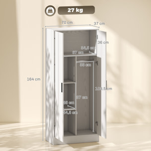 HOMCOM Armario Dormitorio Moderno, Armario Ropero con Barra para Colgar, Estantes, 70x37x164 cm, para Salón, Entrada, Blanco