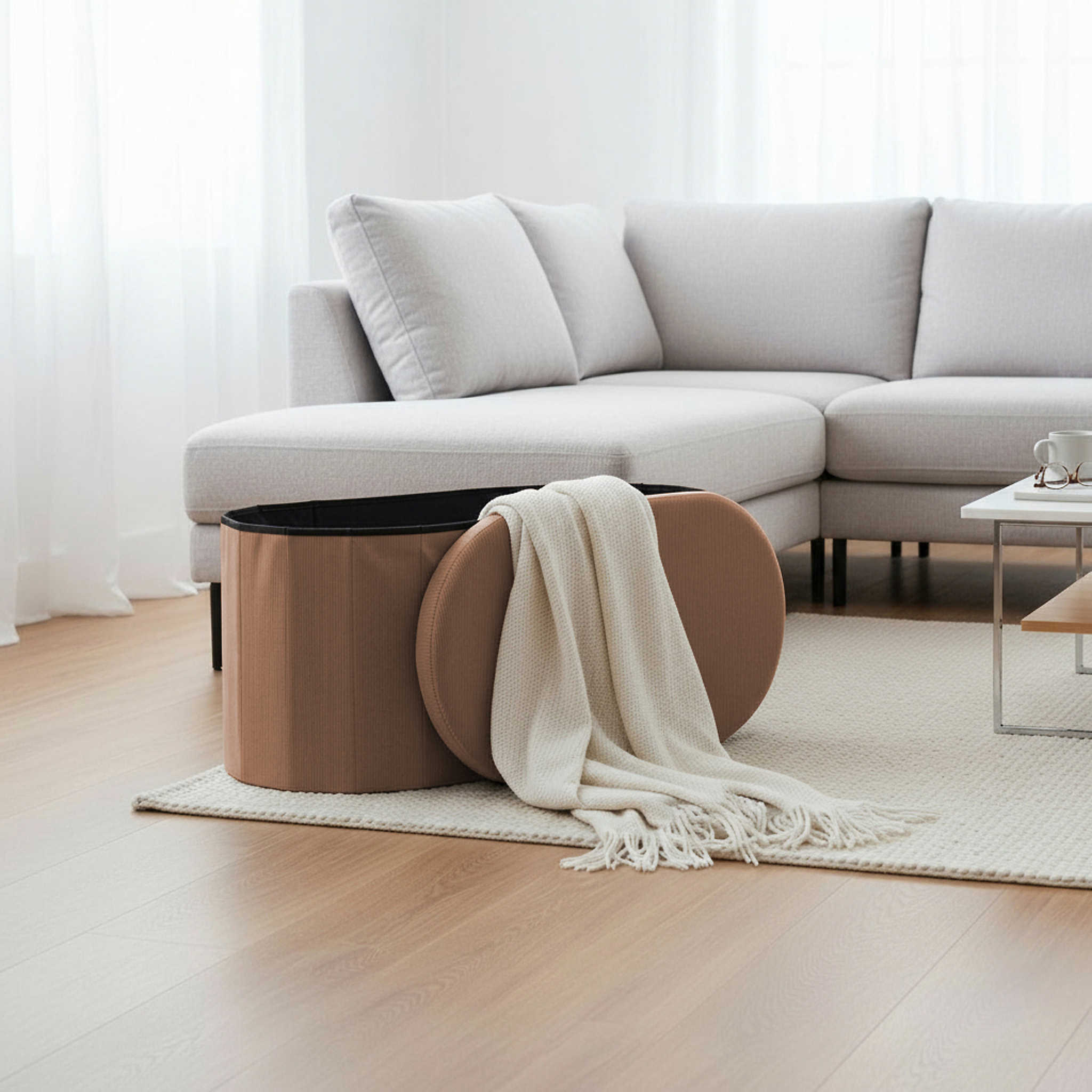 Coffre Banc Pliable - HOME DECO FACTORY - Jules - Tissu Côtelé - Marron