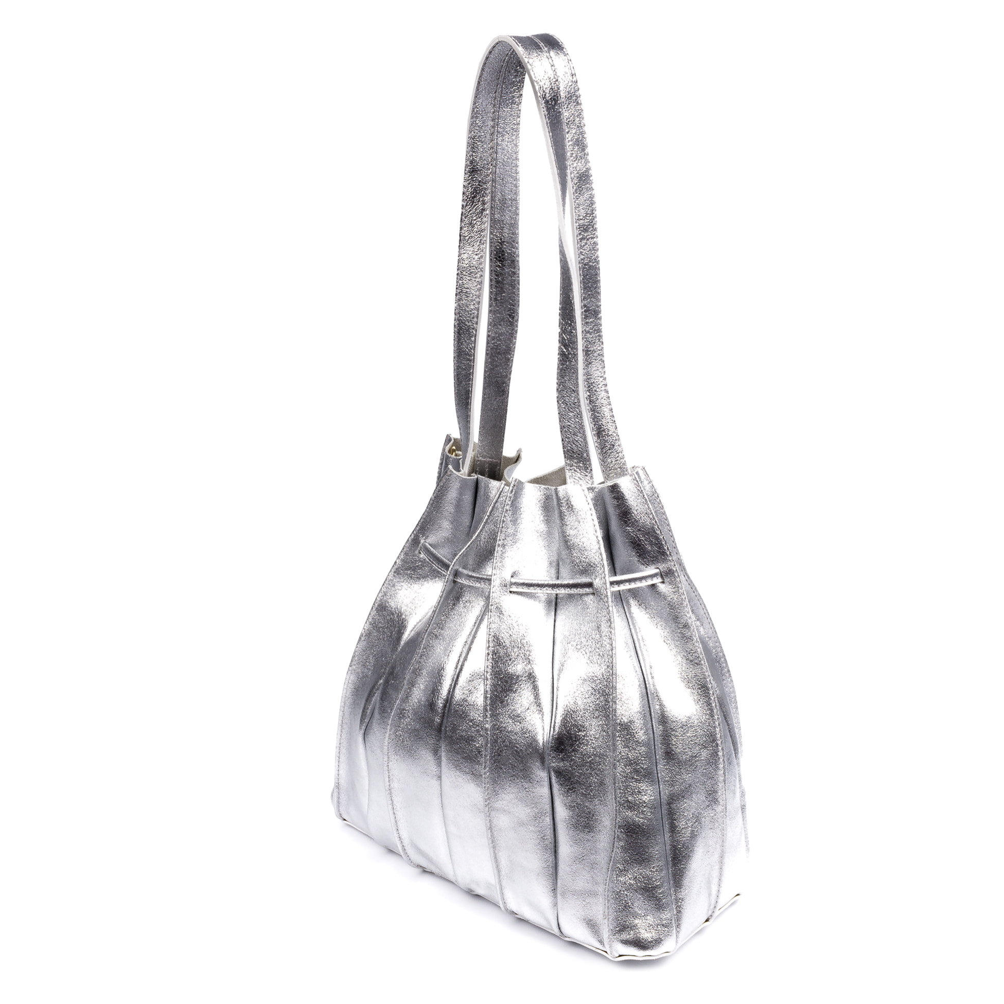 Albiolo borsa a spalla da donna. Pelle scamosciata verniciata autentica.