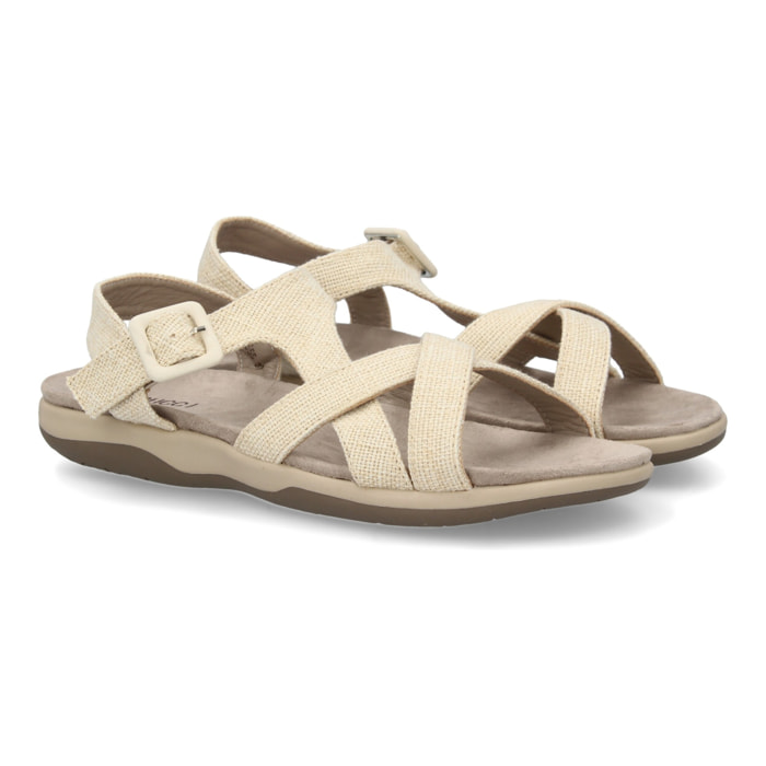 Sandalias planas de mujer diseño moderno, comodas con cierre de cierre autoadherente y con tiras cruzadas