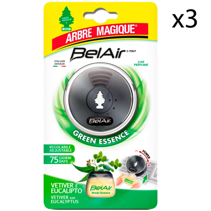 3x Arbre Magique BelAir Green Essence Profumatore per Auto Fragranza Vetiver ed Eucalipto