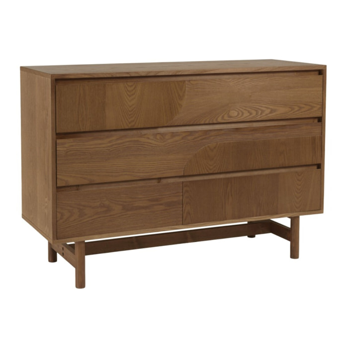 MARIO - Commode couleur naturelle 3 tiroirs décor motif arrondi