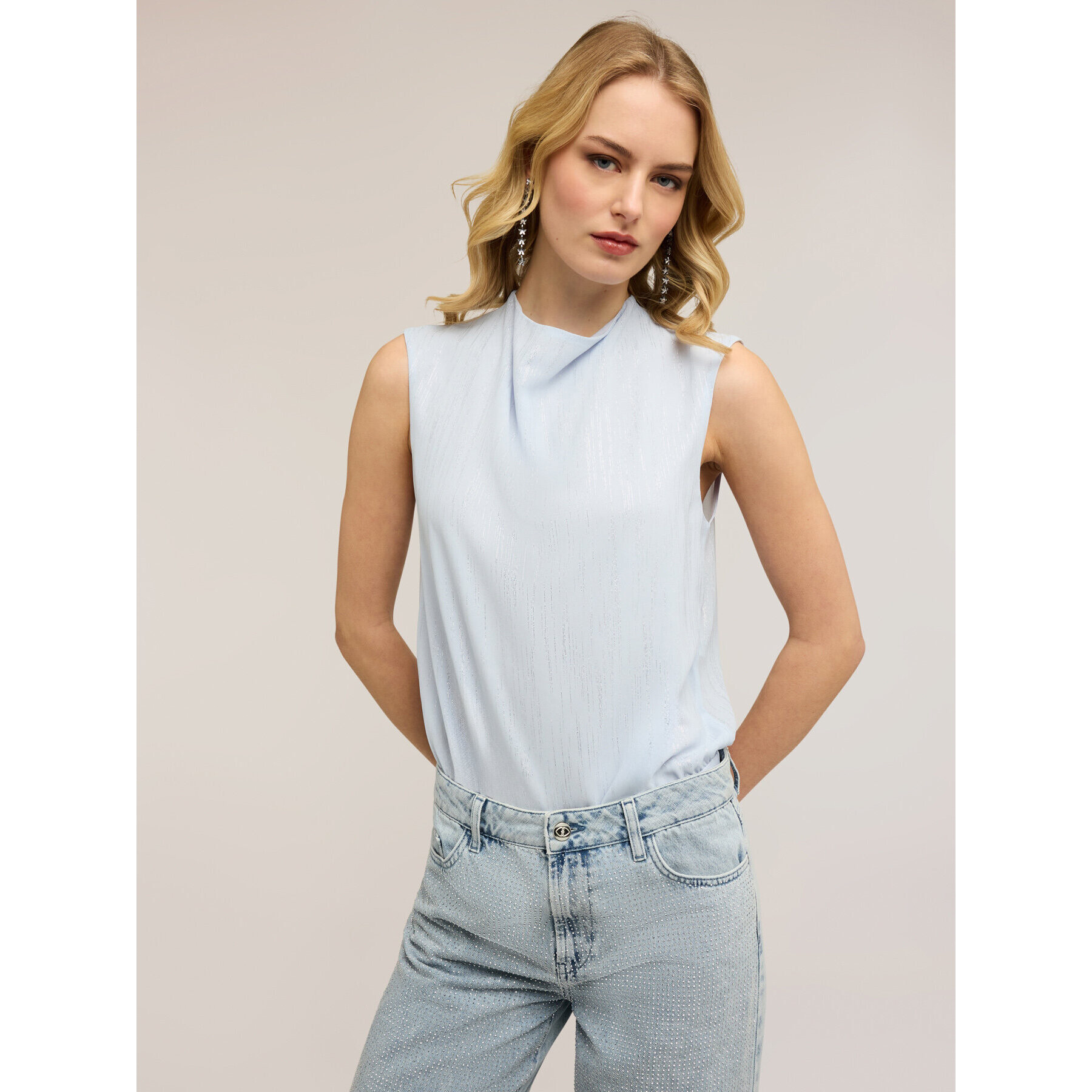 Motivi - Blusa body in georgette fil coupé - Azzurro