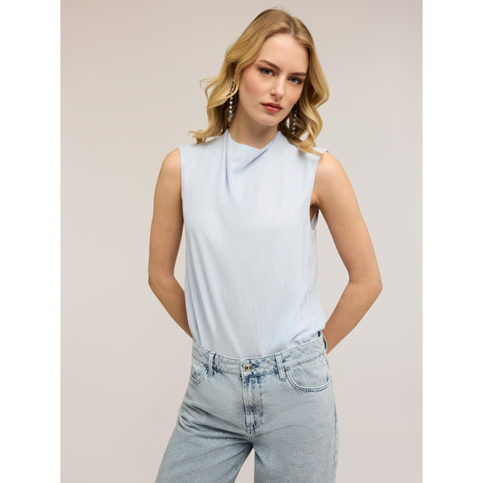 Motivi - Blusa body in georgette fil coupé - Azzurro
