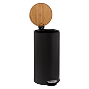 Poubelle couvercle bambou 30L "Modern Color" noir