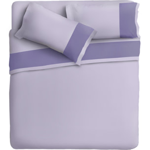 Completo letto bordo RASO IPERSAN Puro Cotone Viola fondo Glicine