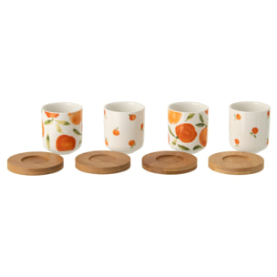 J-Line Tasse Orange - céramique - blanc/orange - set de 4