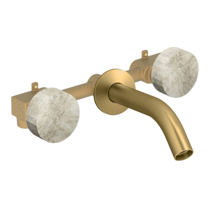 Pack mélangeur lavabo encastré 3 trous Grands Boulevards douceur minérale et laiton brossé