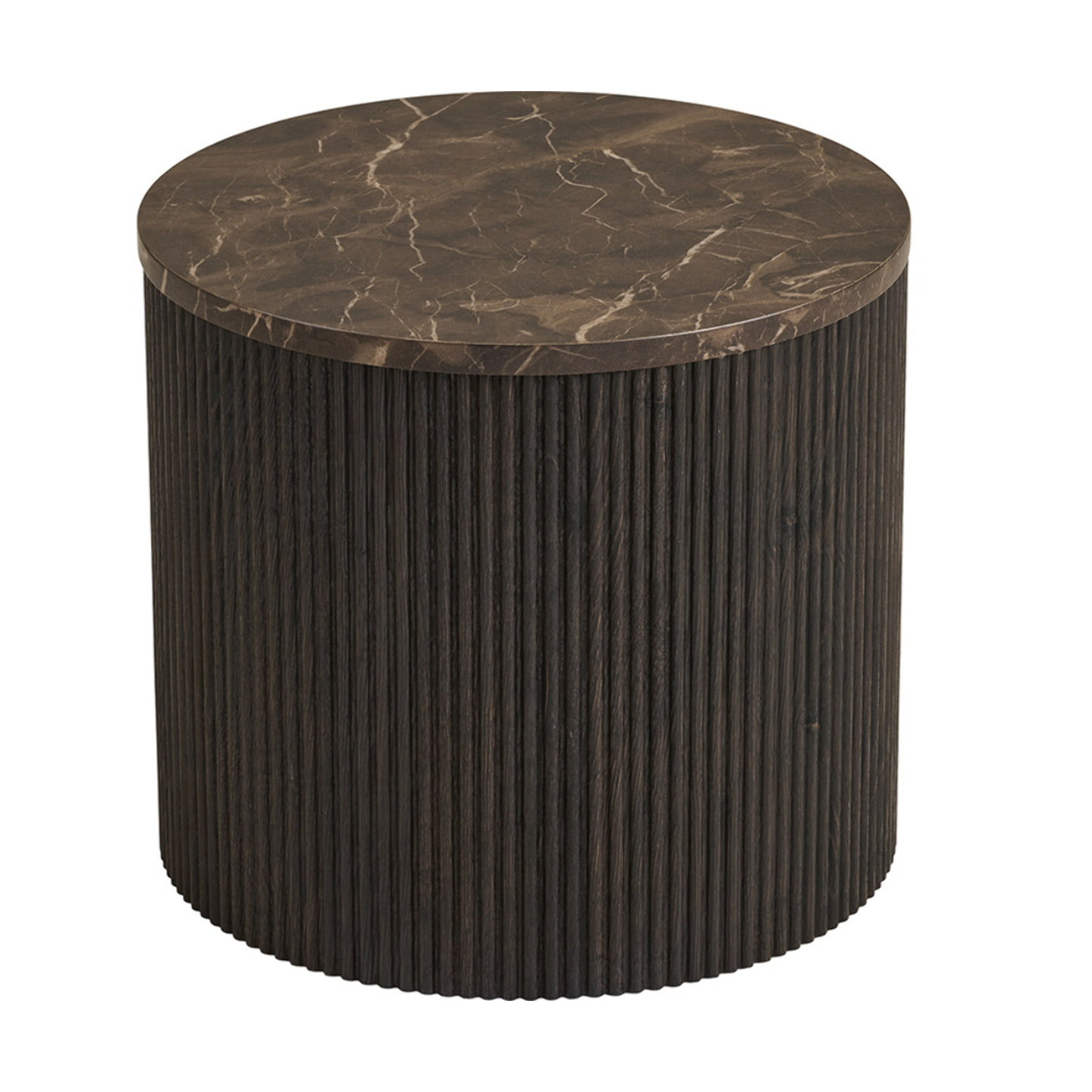 Finn - bout de canapé plateau effet marbre et pieds en tasseaux de bois en FSC  100% - 40 cm - Marron