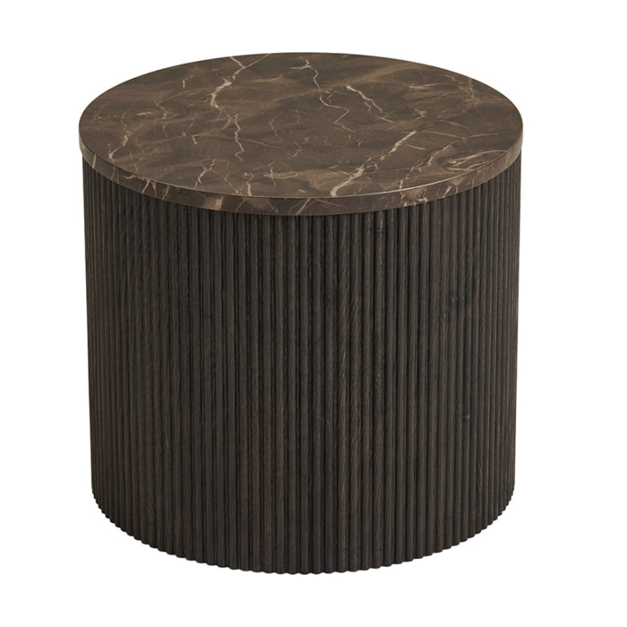 Finn - bout de canapé plateau effet marbre et pieds en tasseaux de bois en FSC  100% - 40 cm - Marron