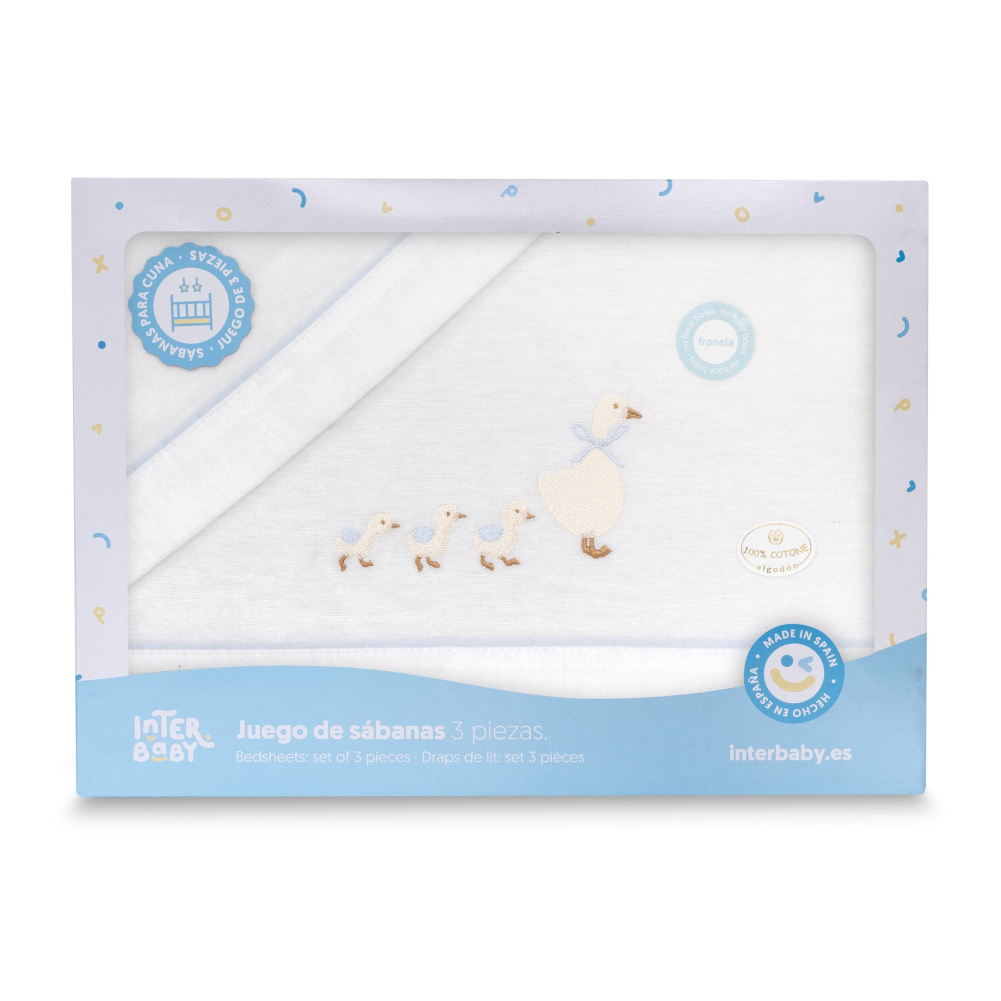 Triptico Cuna Franela Patitos Bco/Azul