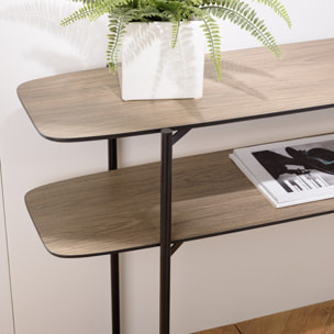 JULIA - Console double plateau 120x33cm couleur mocha pieds métal noir