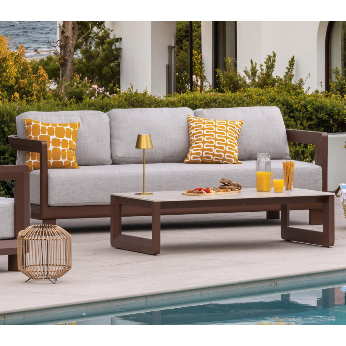 Salon de jardin en aluminium - 5 places - chocolat - ALICANTE