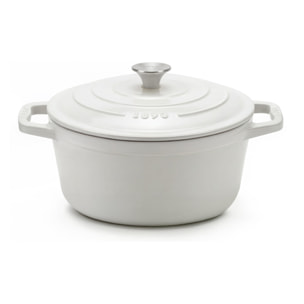 La Fonderie 1890 IENA22, Cacerola redonda de hierro fundido, 22 cm, 3,3L, beige, compatible con todos los fuegos, inducción, gas, parrilla y horno.