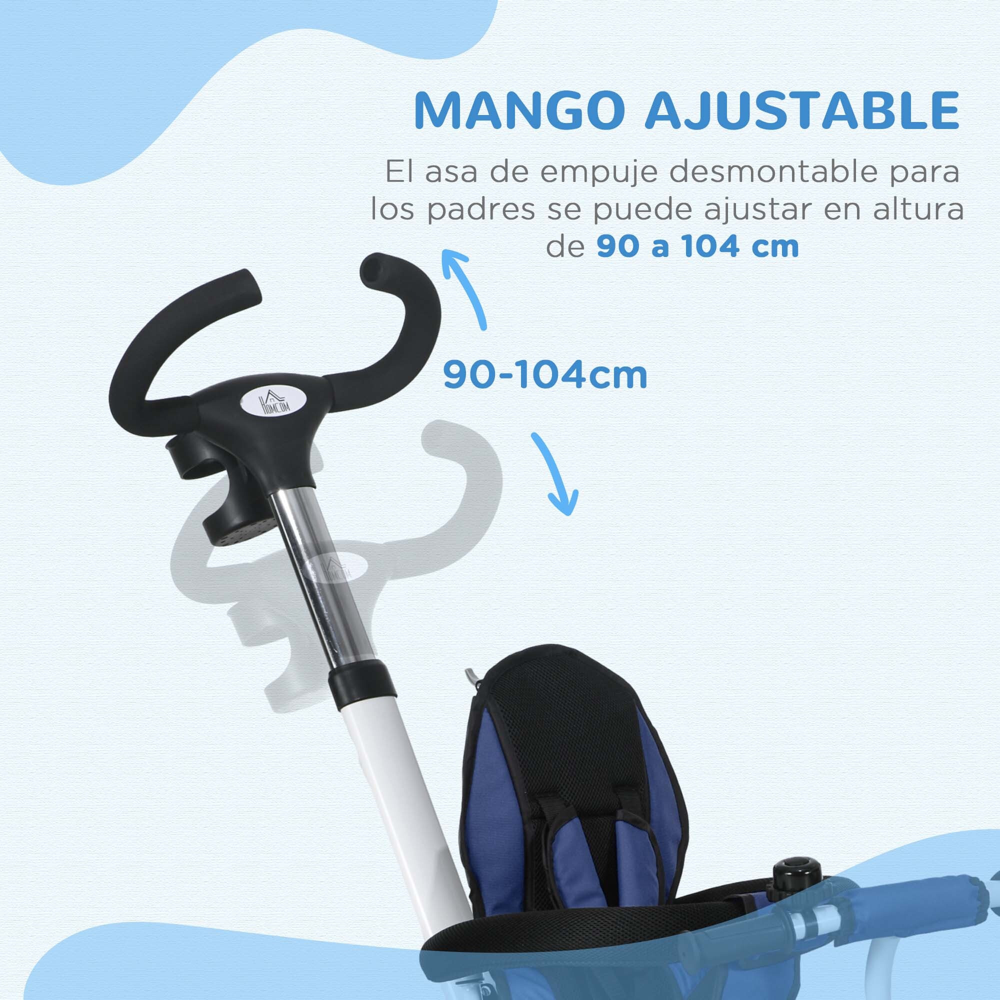 Triciclo para Bebés Plegable Triciclo Evolutivo 2 en 1 para Niños de 12-60 Meses con Toldo Plegable Mango de Empuje Telescópico Reposapiés Cinturón de Seguridad y Cestas Azul