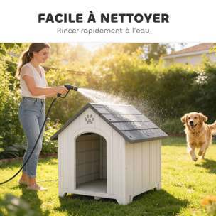 Niche chien plastique effet bois design chalet - 88 x 79 x 89 cm - gris clair gris foncé