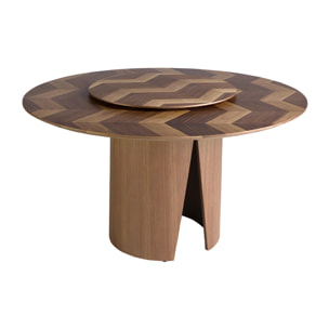 Mesa comedor Angel Cerdá redonda con tapa fija y estructura de madera chapada en nogal natural 150x150x76cm