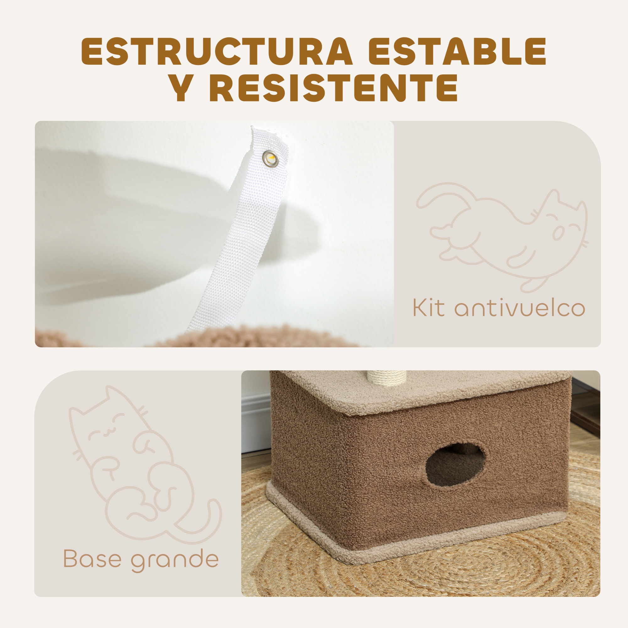 Árbol Rascador para Gatos Altura 133 cm Árbol para Gatos Torre para Gatos con Nido Plataformas Bola Colgante y Poste de Yute Café