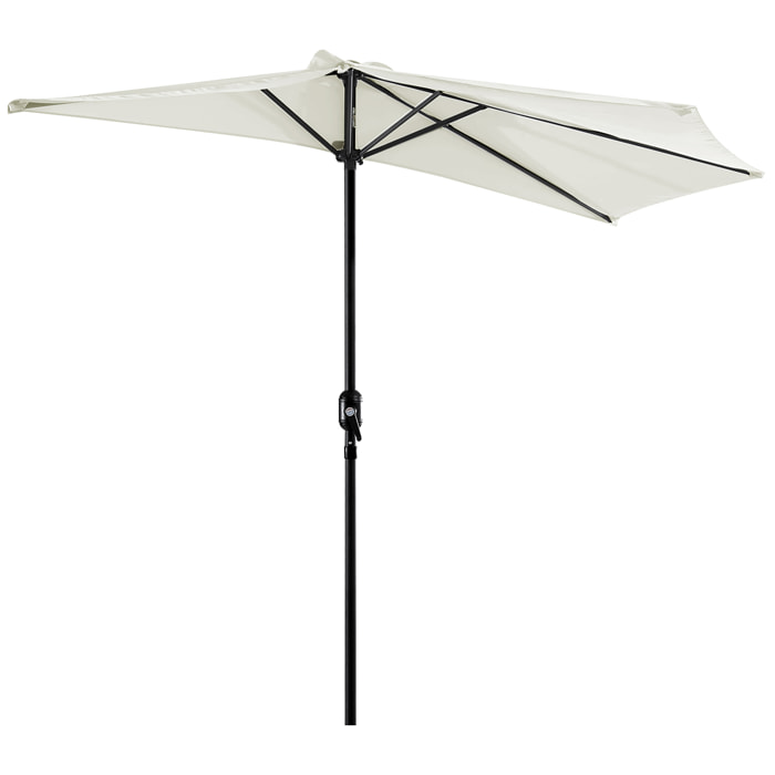 Sombrilla 269x138x236 cm Parasol de Jardín con Manivela y Forma Semicircular para Exterior Terraza Patio Piscina Crema