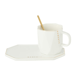 J-Line tasse + sous-tasse + cuillère Moments - céramique - blanc