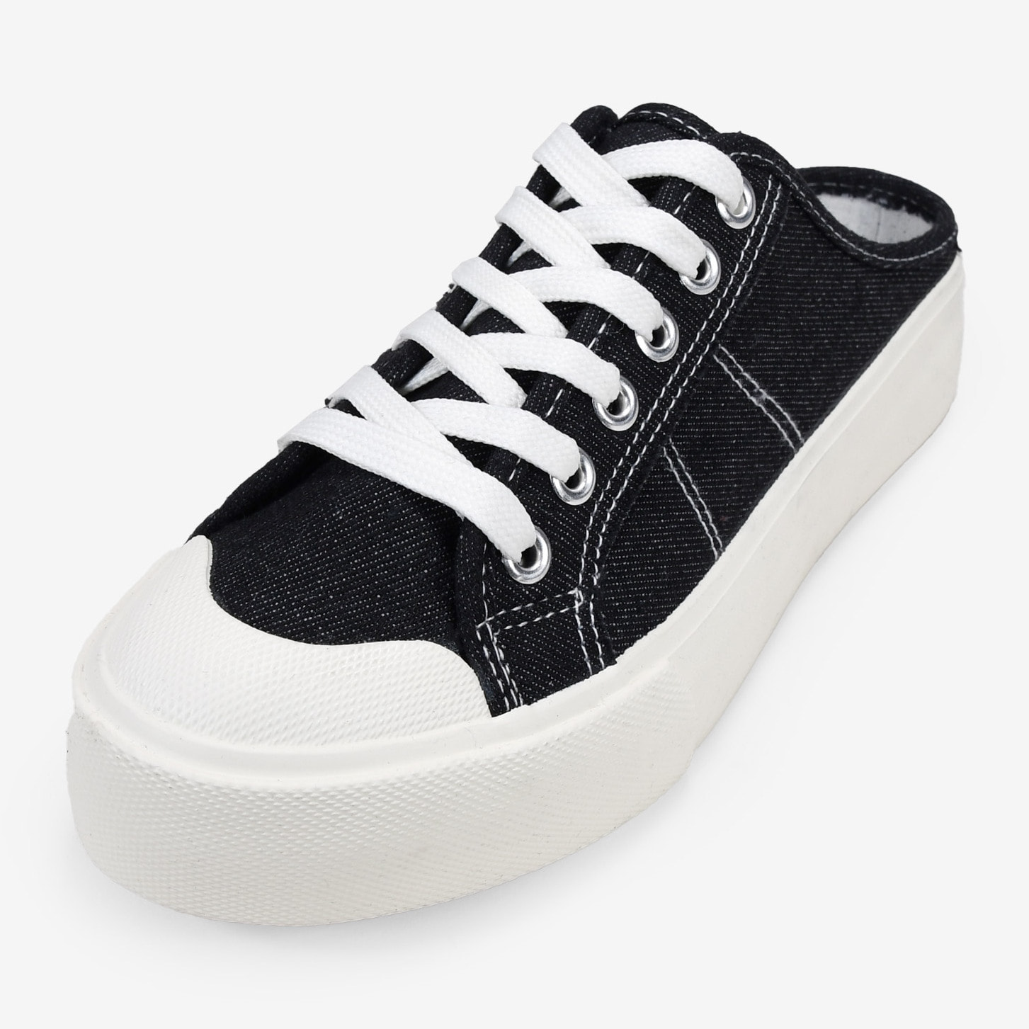 Zapatillas destalonadas negras denim con cordones