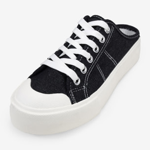 Zapatillas destalonadas negras denim con cordones