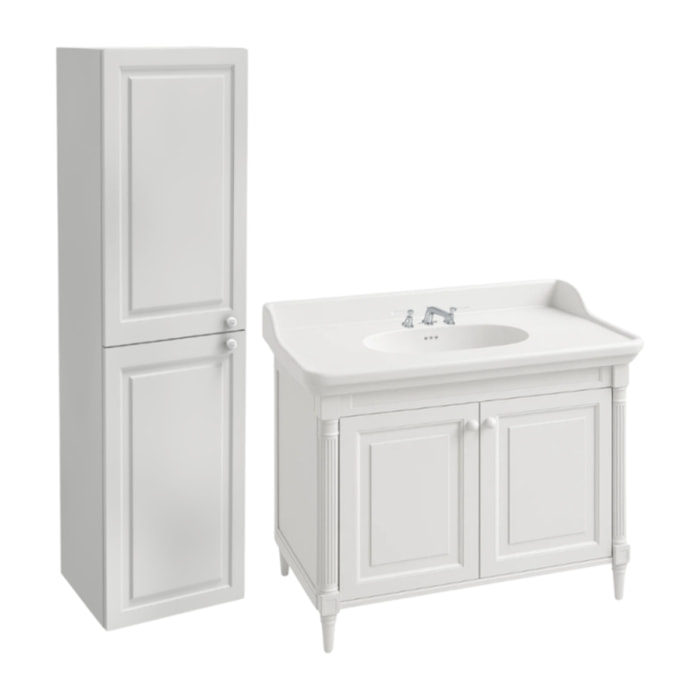 Pack meuble vasque 3 trous Cléo 1889 blanc velours + colonne gauche + mélangeur poignés chrome