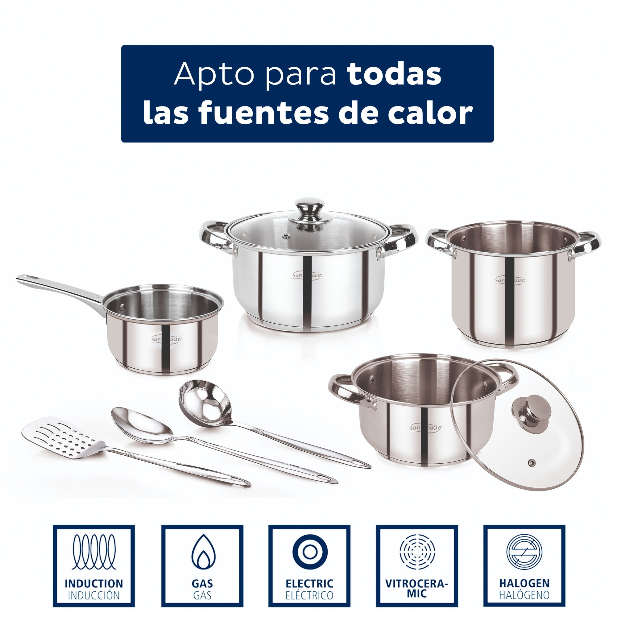 Set 9pc bateria cocina acero inox ind lexia