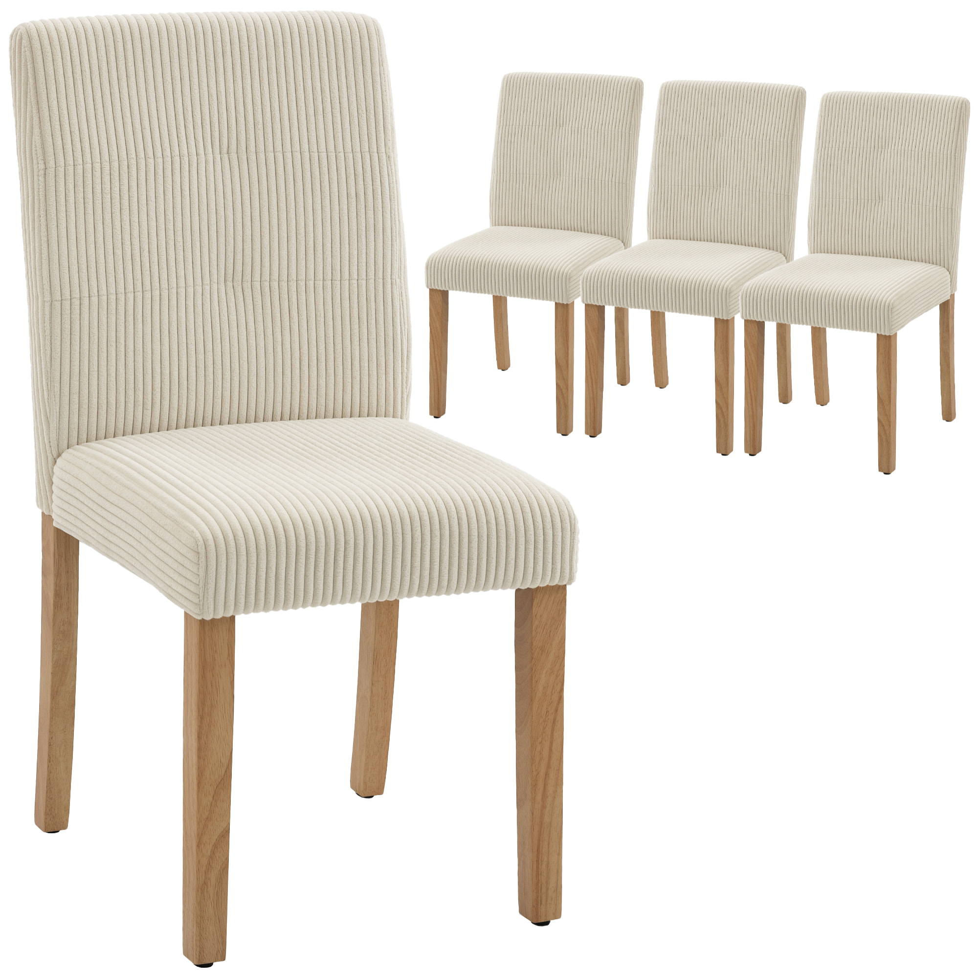 Pack de 4 Sillas de Comedor, Sillas de Cocinas Modernas, Respaldo Alto, Tapizadas en Pana, Asiento Acolchado, Patas de Madera, para Salón, Beige