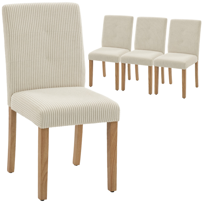 Pack de 4 Sillas de Comedor, Sillas de Cocinas Modernas, Respaldo Alto, Tapizadas en Pana, Asiento Acolchado, Patas de Madera, para Salón, Beige