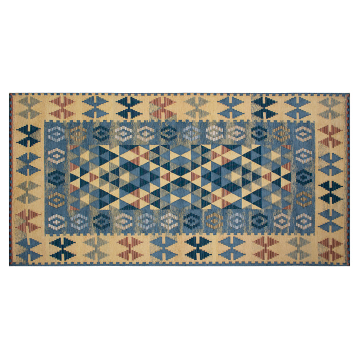 TAPPETO ARREDO DIS.KILIM COL.AZZURRO TOPAZIO 65X175 CM CON ANTISCIVOLO MADE IN ITALY