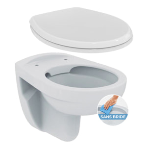 Pack WC Bati Geberit  Duofix + WC suspendu Porcher sans bride + abattant Eurovit + Plaque de commande blanche/chrome (GebPorcher