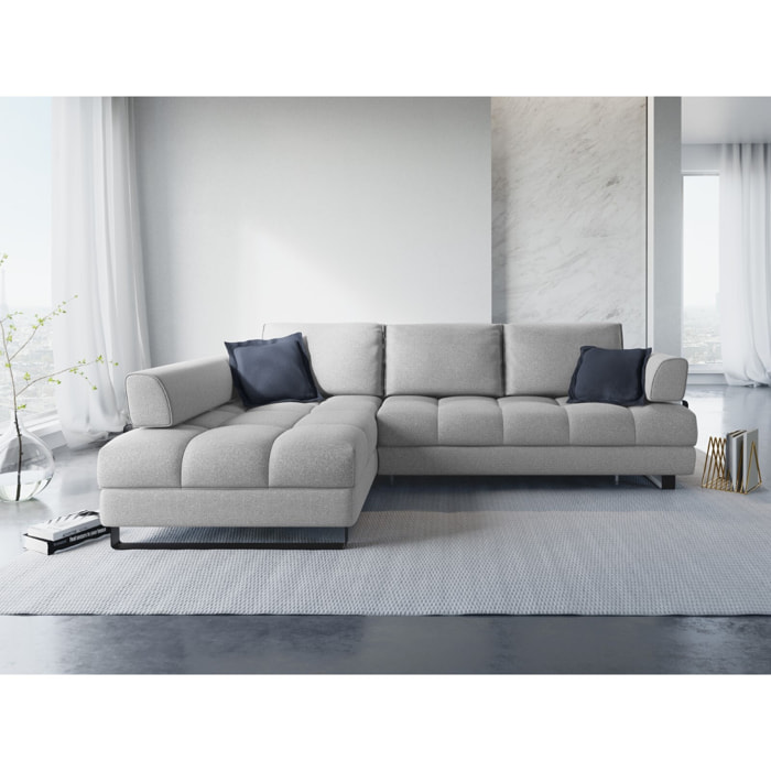 Canapé d'angle gauche convertible avec coffre de rangement "Clinton" 5 places en tissu structurel gris