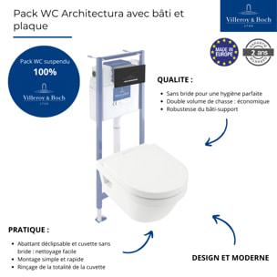 Pack WC sans bride Architectura avec abattant + bâti-support sol et mur Viconnect PRO + plaque noir mat