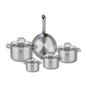 Ensemble de 1 Poêle de cuisson 24 cm et 4 faitouts 12, 14, 16 et 20 cm Elo Profi Citrin