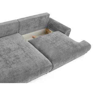 Nelly - canapé d'angle gauche 4 places convertible avec coffre en velours texturé - Gris