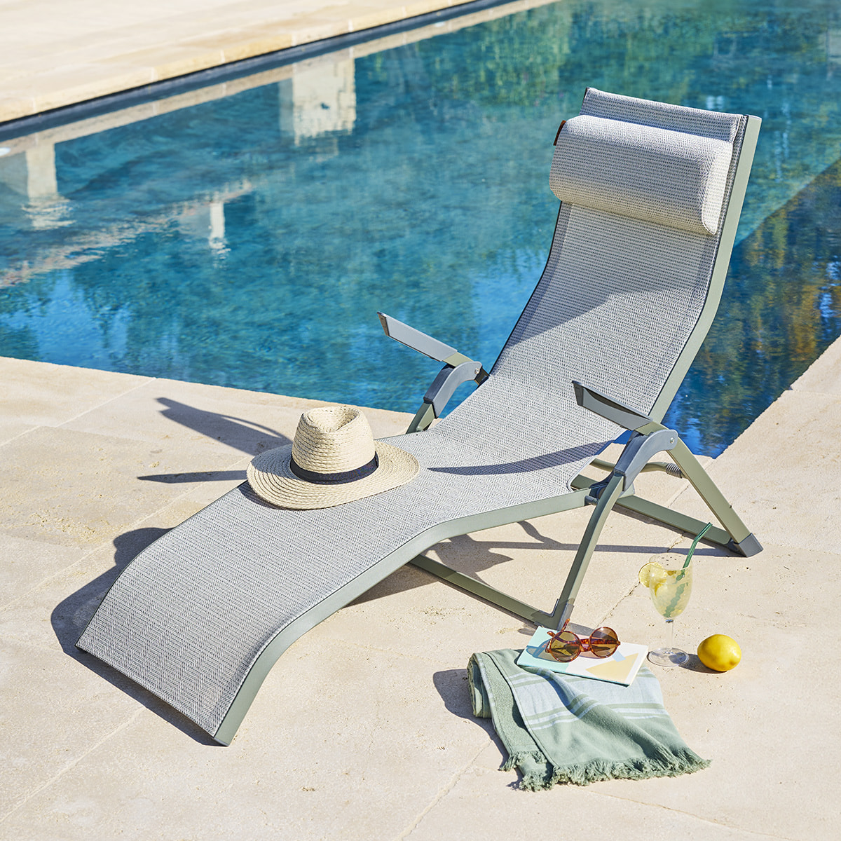 Transat "Decima" vert & vert laurier aluminium et texaline