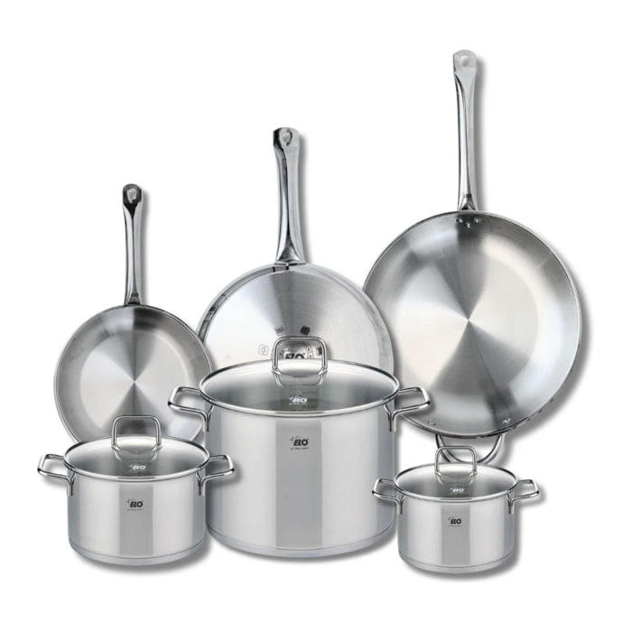 Ensemble de 3 Poêles de cuisson 24, 28 et 32 cm et 3 faitouts 16, 20 et 26 cm Elo Profi Citrin